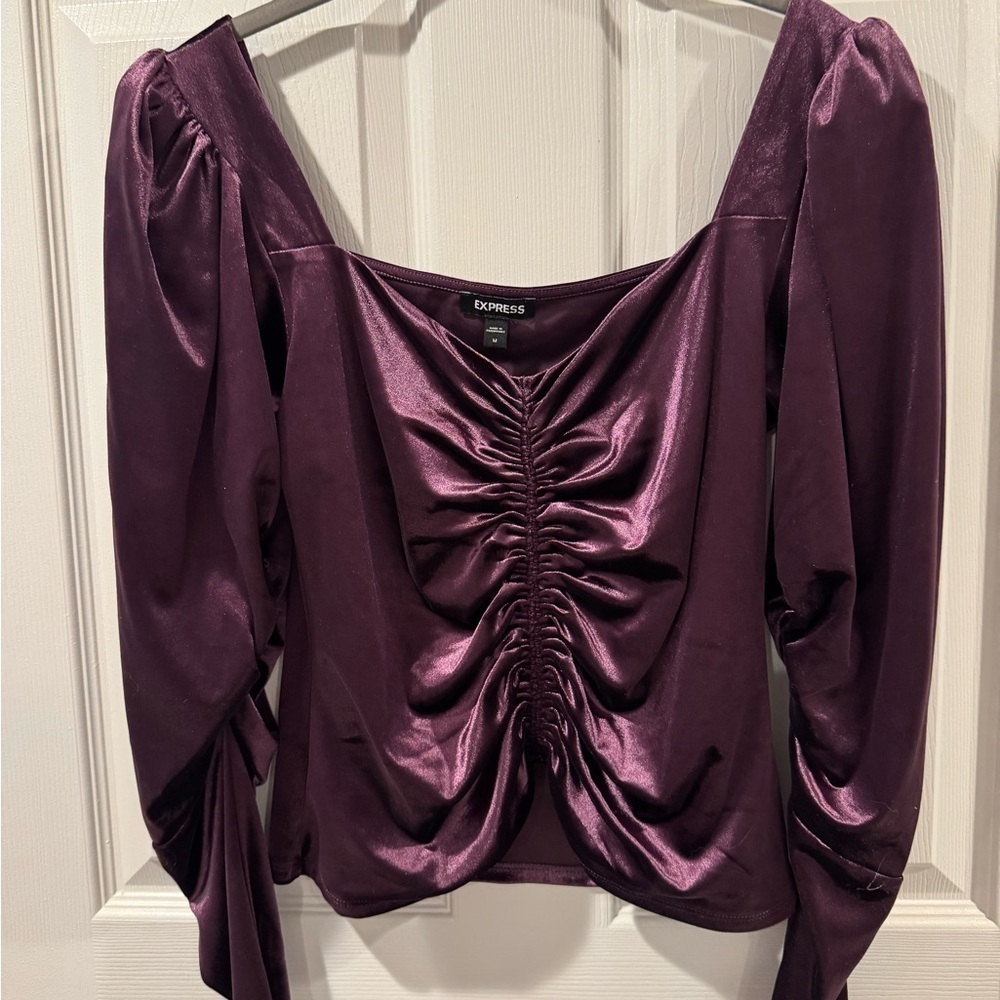 Express Velvet Ruched Blouse in Rich Purple